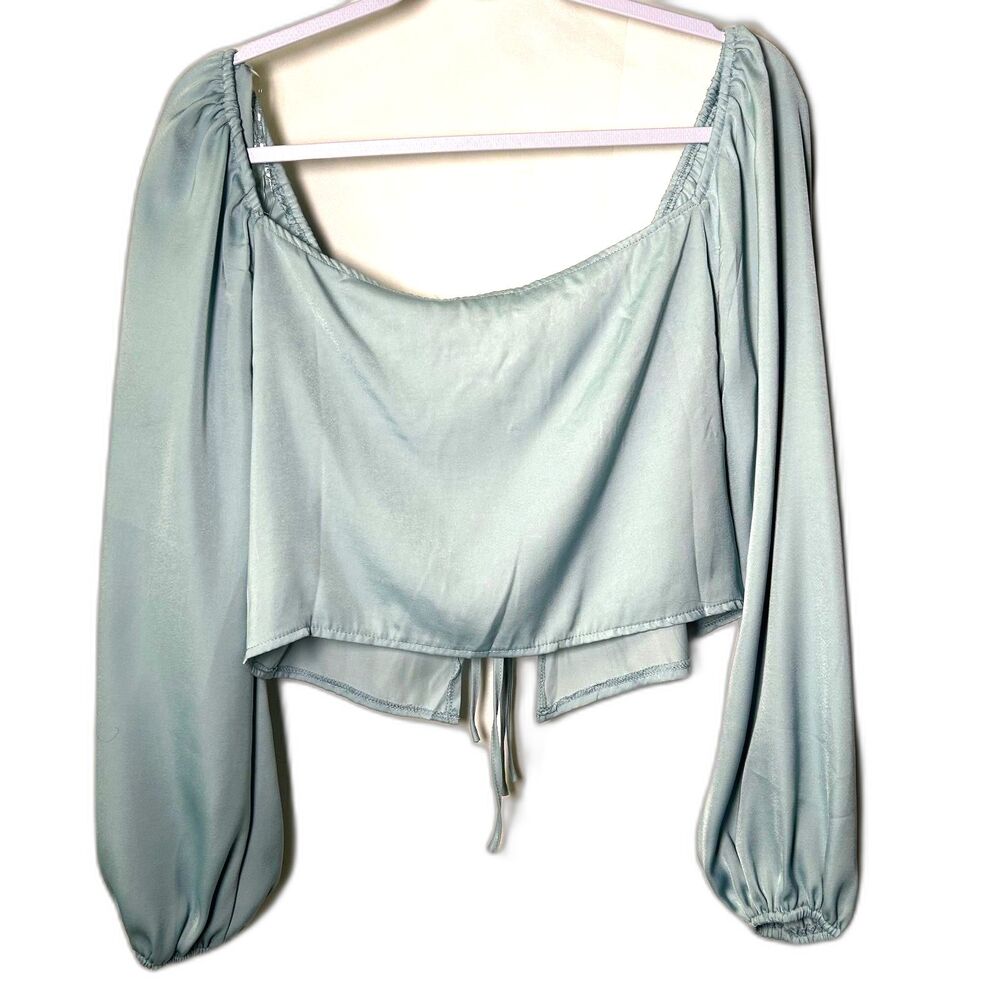 LA Hearts Green Tie Front Long Sleeve Crop Top Peasant Fairy Medium - Picture 5 of 9